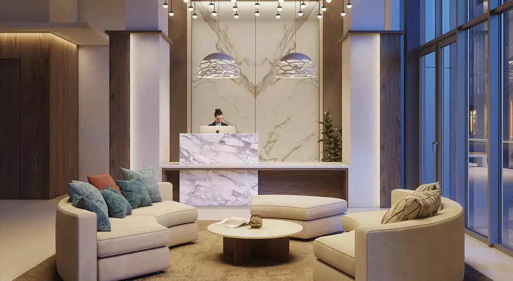 Concierge lobby at Hanover Brazos Street apartments in Austin TX