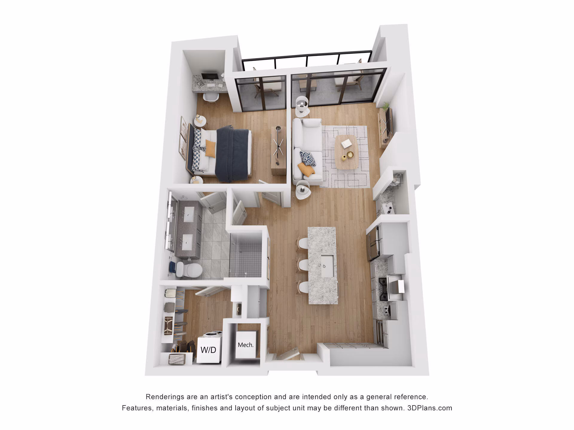 A1 floor plan at 415 Colorado: 1 bedroom, 1 bath, 773 square feet