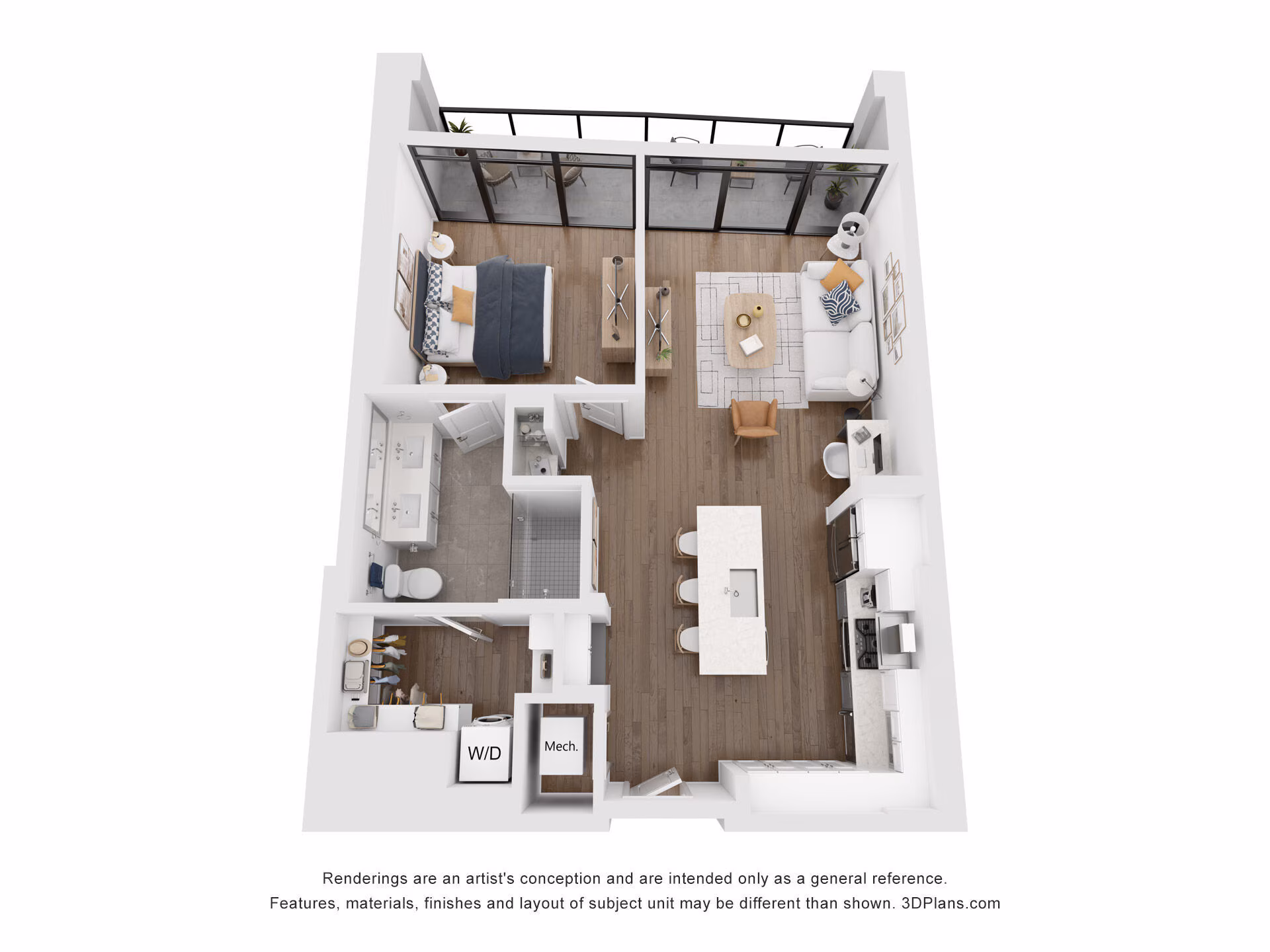 A2 floor plan at 415 Colorado: 1 bedroom, 1 bath, 816 square feet