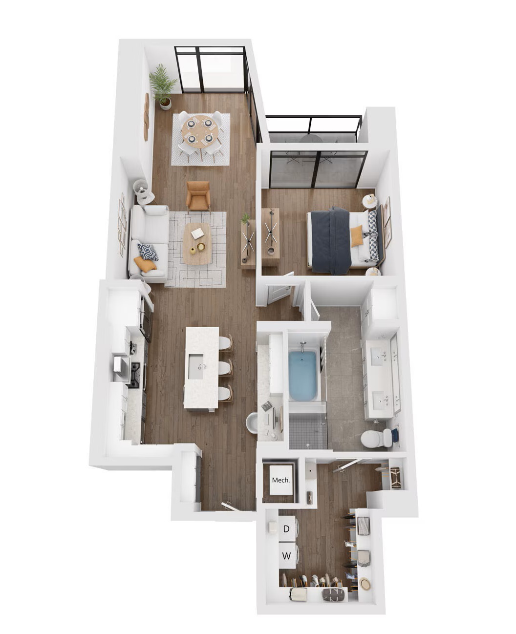 A4 floor plan at 415 Colorado: 1 bedroom, 1 bath, 990 square feet
