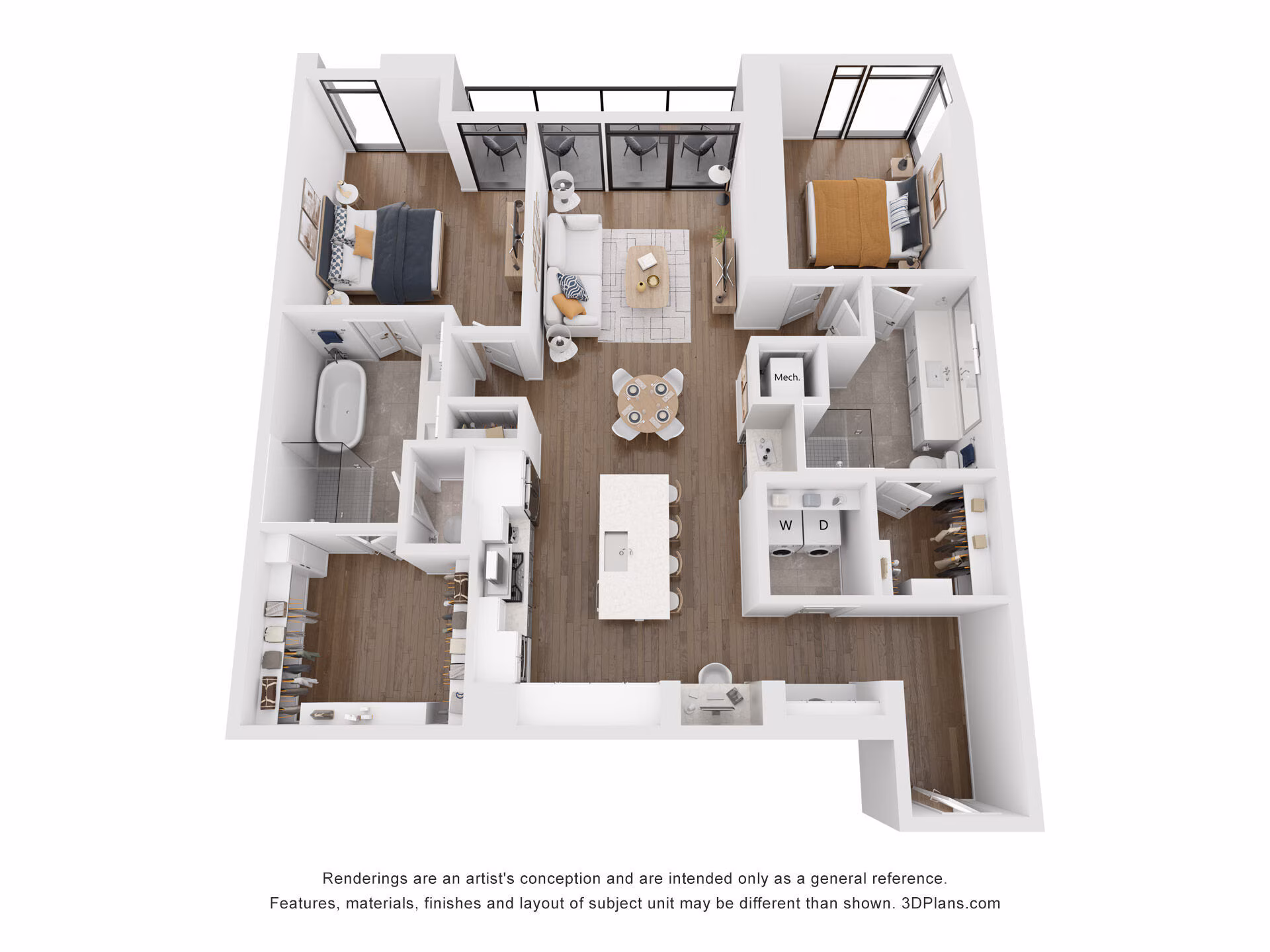 B5 floor plan at 415 Colorado: 2 bedroom, 2 bath, 1,503 square feet