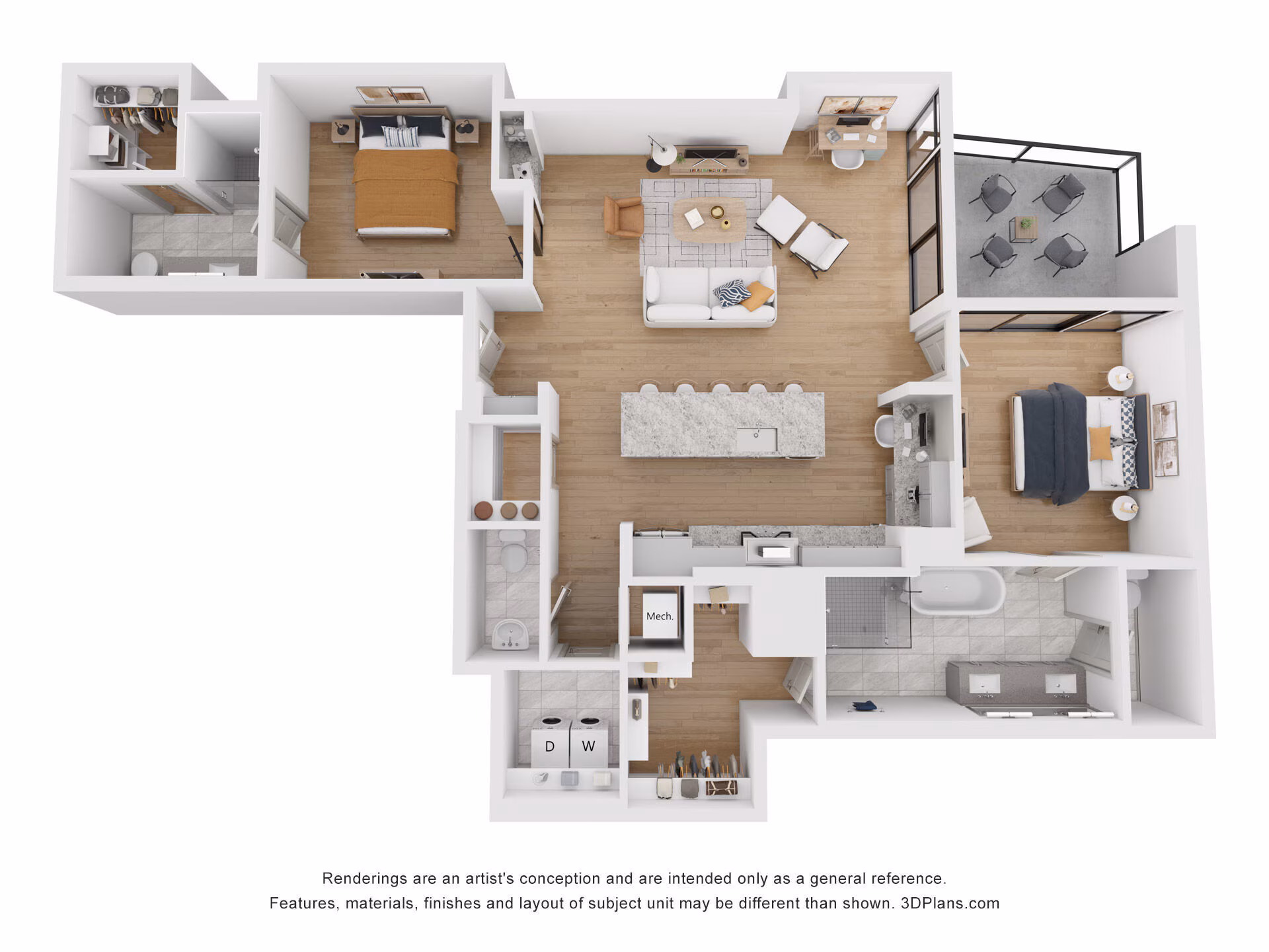 B6 floor plan at 415 Colorado: 2 bedroom, 2 bath, 1,515 square feet