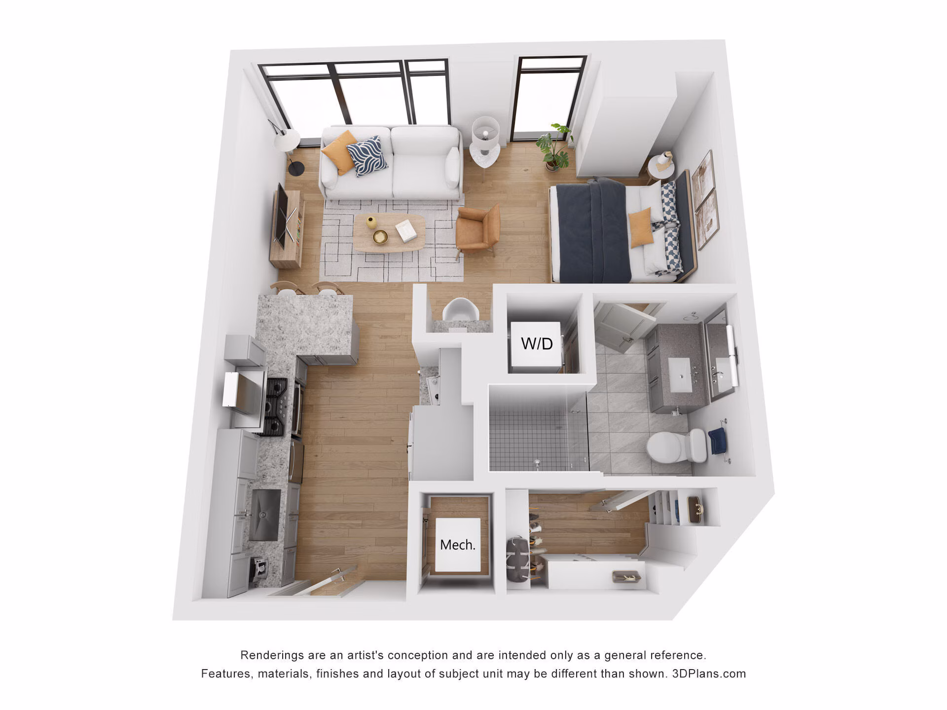JR floor plan at 415 Colorado: studio, 1 bath, 554 square feet