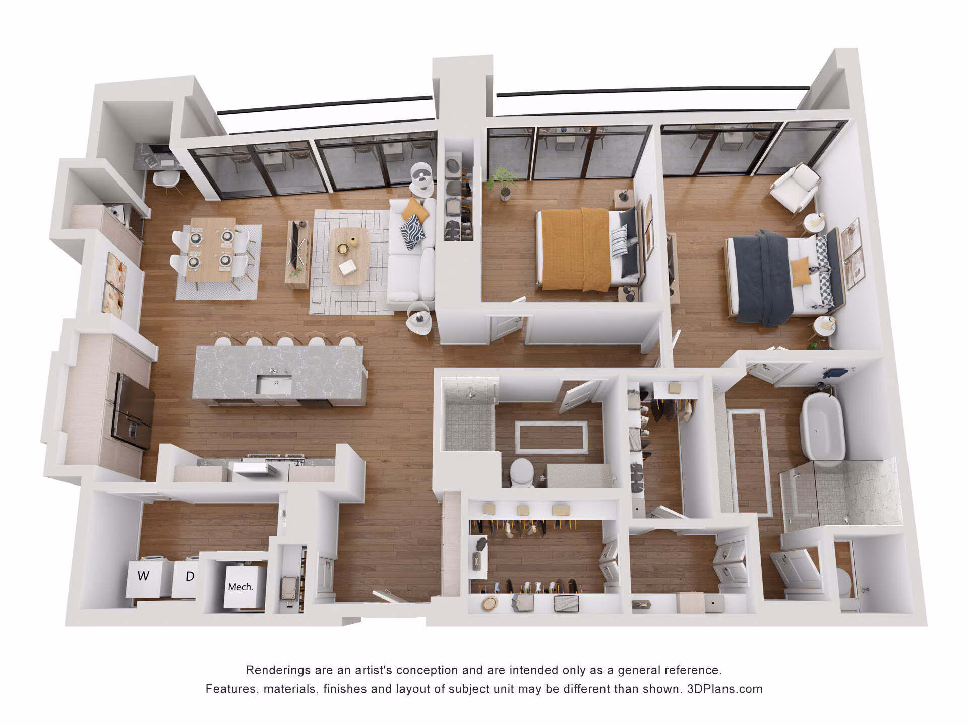PH1 floor plan at 415 Colorado: 2 bedroom, 2 bath, 1,588 square feet