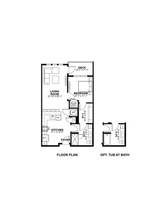 A2 floor plan at The Prescott: 1 bedroom, 1 bath, 701 square feet