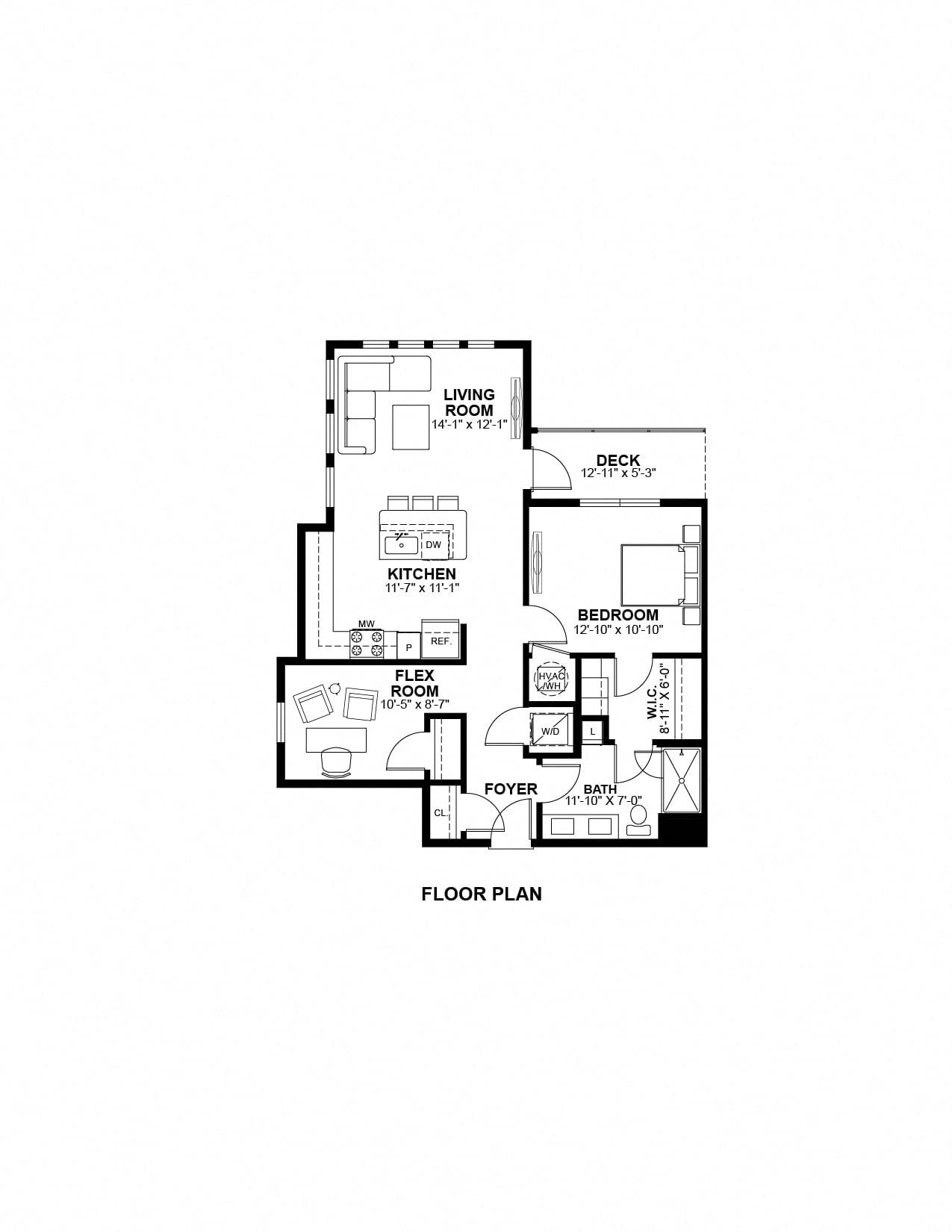 A4 floor plan at The Prescott: 1 bedroom, 1 bath, 870 square feet