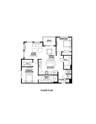 B2 floor plan at The Prescott: 2 bedroom, 2 bath, 1,080 square feet