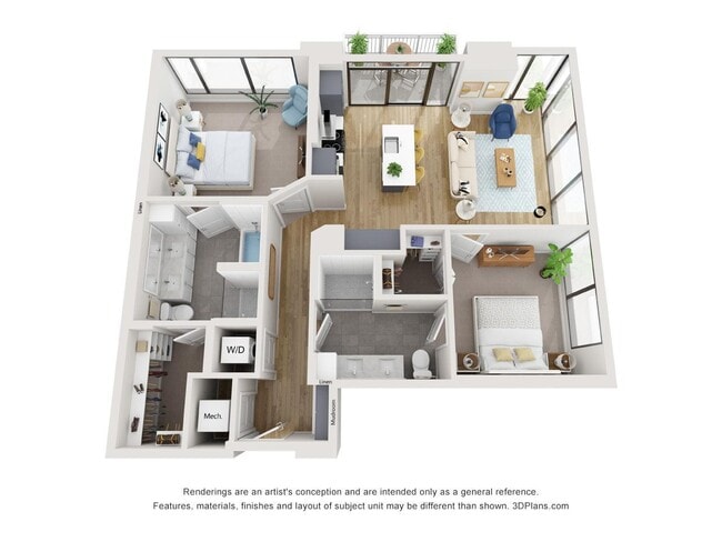 B3A floor plan at The Quincy: 2 bedroom, 2 bath, 1,190 square feet