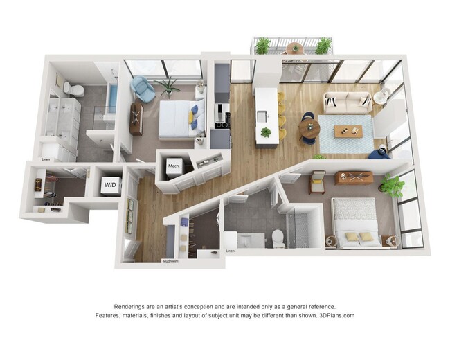 B4 floor plan at The Quincy: 2 bedroom, 2 bath, 1,234 square feet