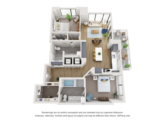 B5 floor plan at The Quincy: 2 bedroom, 2 bath, 1,334 square feet