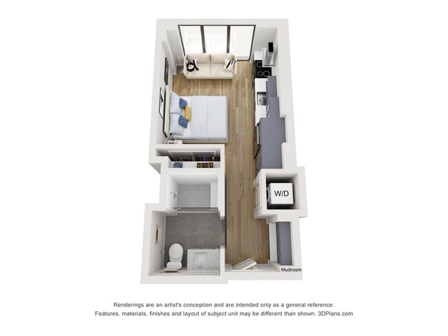 S1 floor plan at The Quincy: studio, 1 bath, 382 square feet