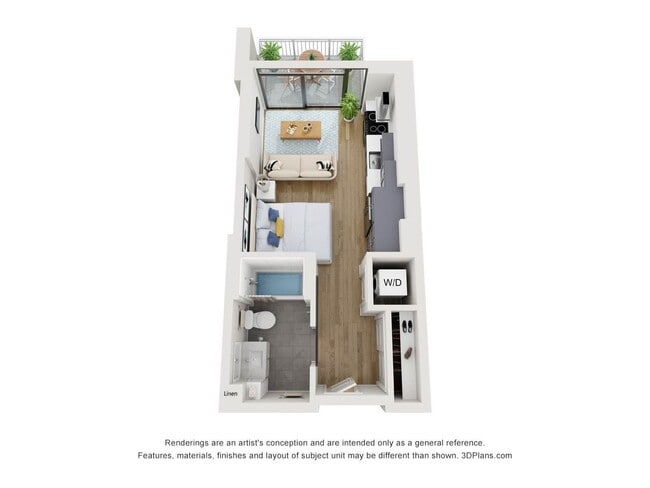 S2 floor plan at The Quincy: studio, 1 bath, 415 square feet
