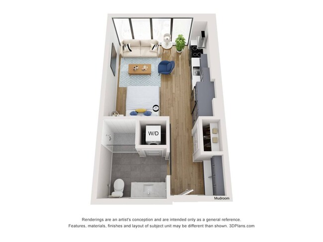 S2A floor plan at The Quincy: studio, 1 bath, 472 square feet