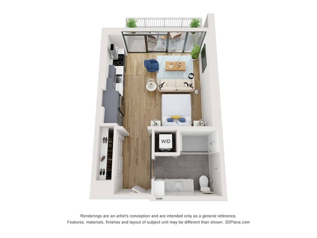 S3 floor plan at The Quincy: studio, 1 bath, 551 square feet