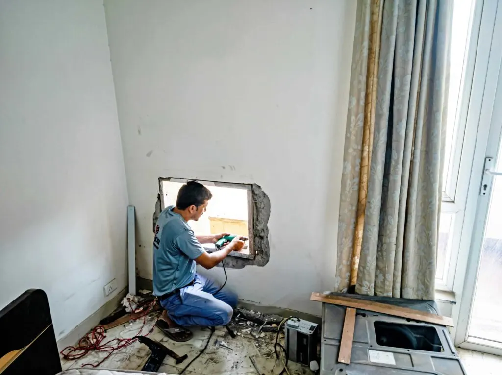 Maintenance tech repairing an Austin apartment