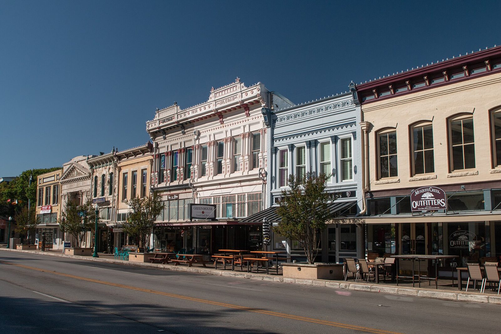 Historic storefronts on the courthouse square in Georgetown, Texas