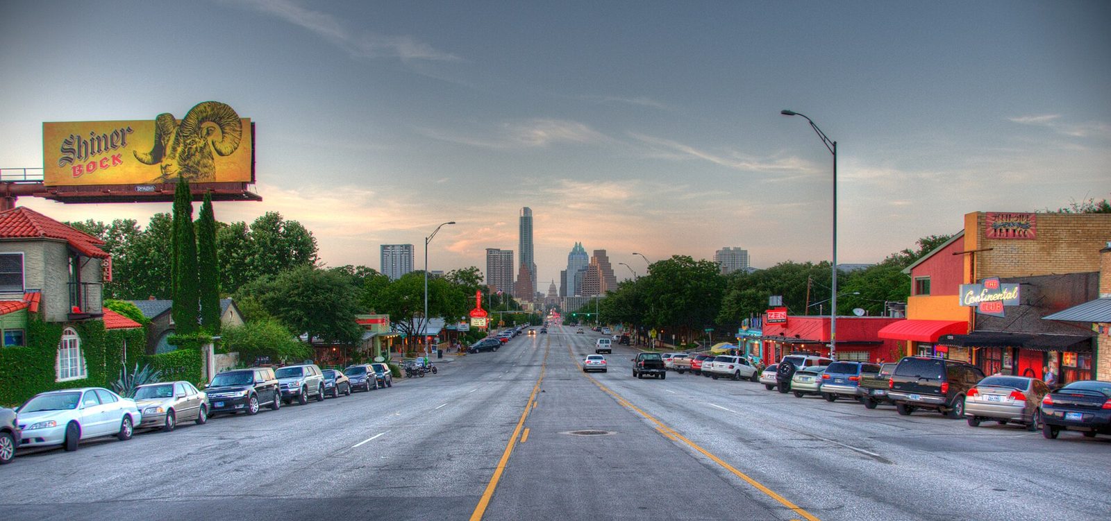 South Congress Avenue looking toward the downtown Austin skyline